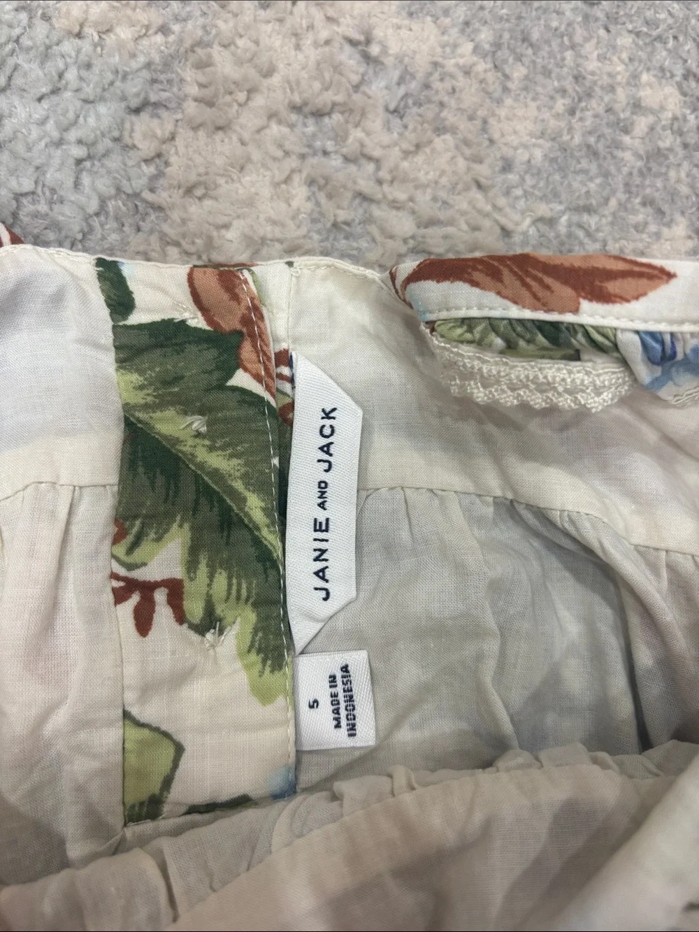 Janie and Jack Floral Print Dress in Cream, Blue & Green